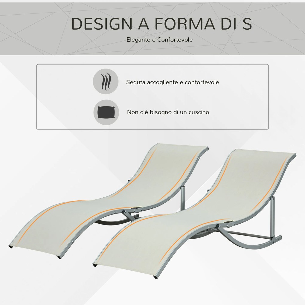 Set 2 Lettini Prendisole da Giardino 61x165x63 cm in Alluminio e Textilene Beige...