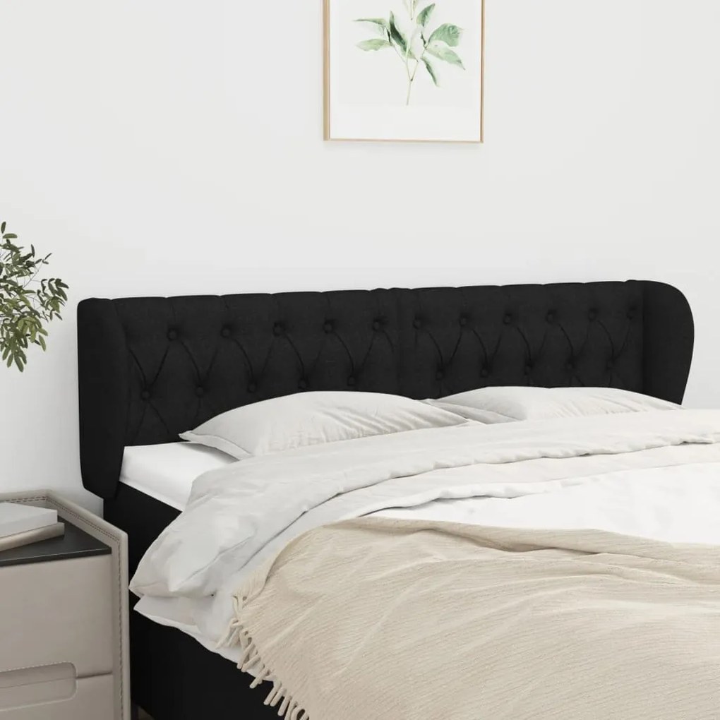 Testiera Ad Orecchio Nera 163x23x78/88 Cm İn Tessuto /