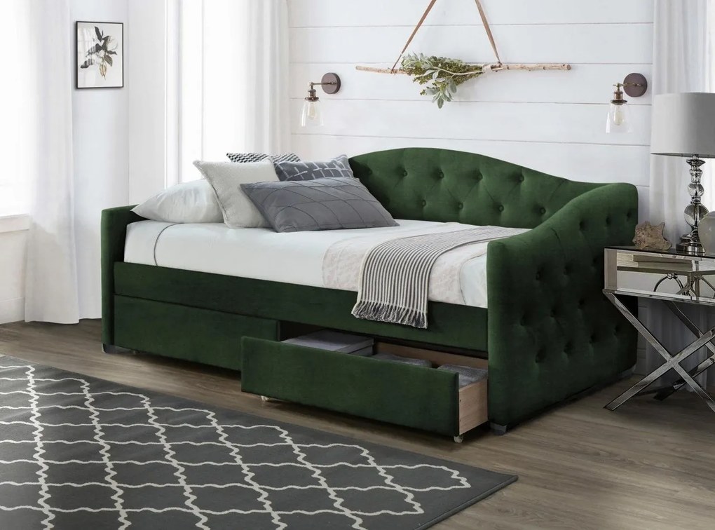 Letto Aloha imbottito in velluto verde - 90 x 200 cm