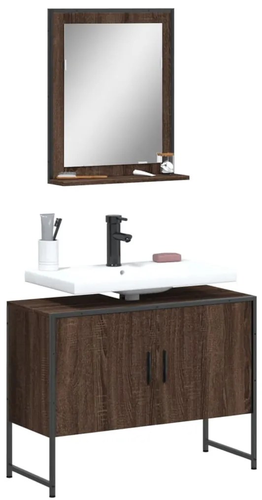 Set Mobili Da Bagno 2 Pz Rovere Marrone İn Legno Multistrato /