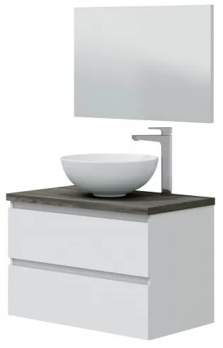 Mobile Da Bagno Sospeso 80 Cm 2 Cassetti Con Lavabo Da Appoggio Tokyo Bianco Lucido