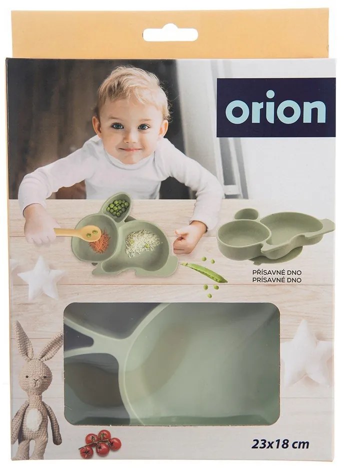 Piatto per bambini color salvia in silicone 18x23 cm Bunny – Orion