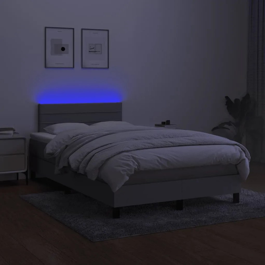 Letto a molle materasso e led grigio chiaro 120x200 cm tessuto