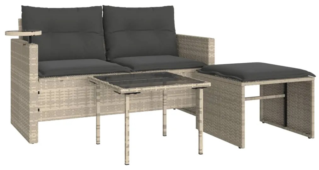 Set divano da giardino 3pz con cuscini grigio chiaro polyrattan