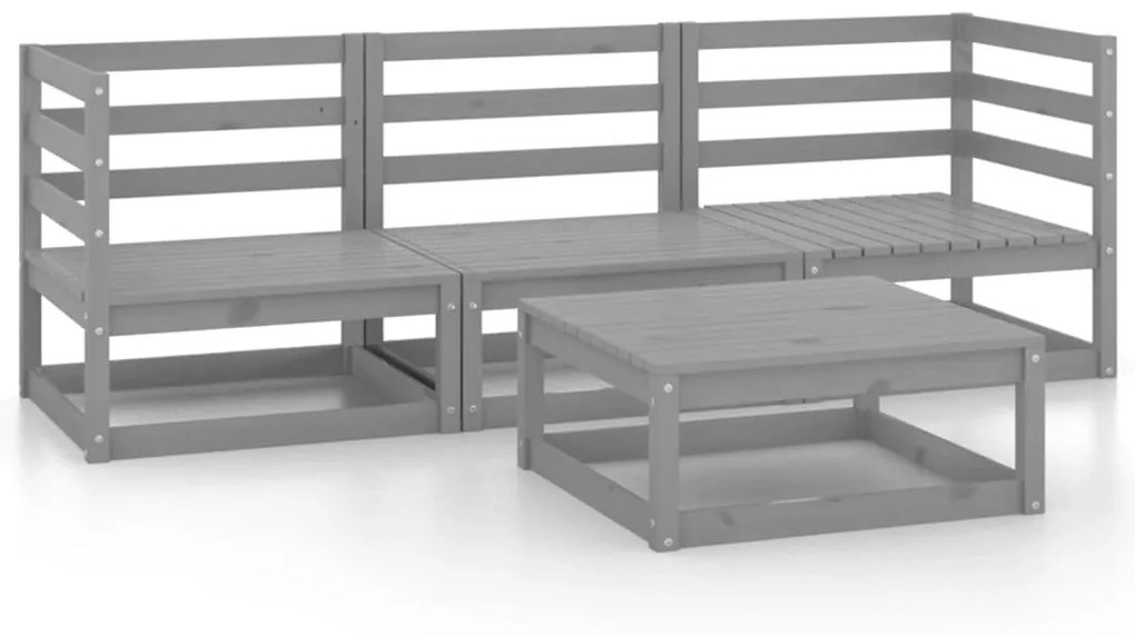 Set Divani da Giardino 4 pz Grigio in Legno Massello di Pino