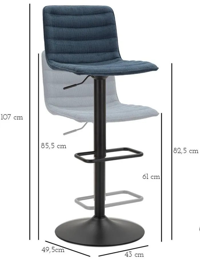 Sgabello da bar regolabile in altezza in nero petrolio (altezza seduta 61 cm) Malia - Mauro Ferretti