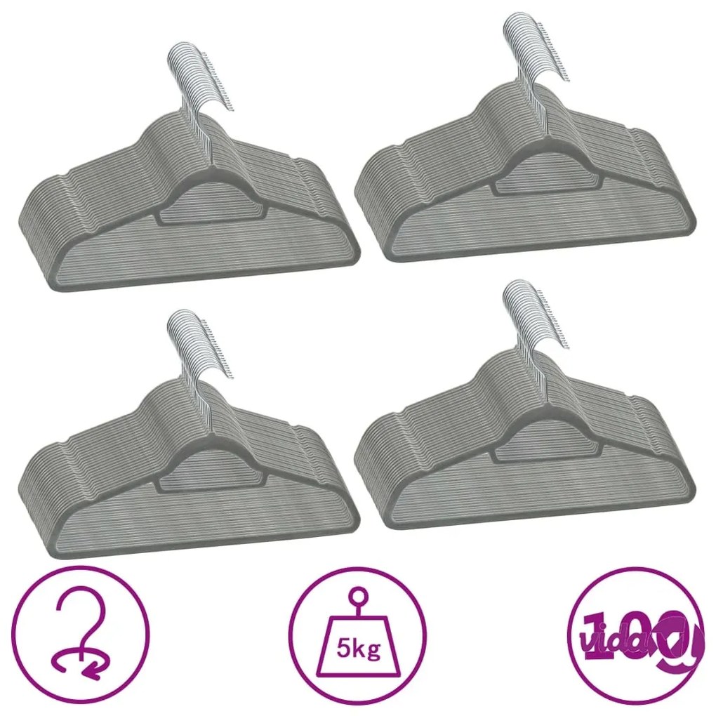 vidaXL Set Appendiabiti 100 pz Antiscivolo Grigio in Velluto