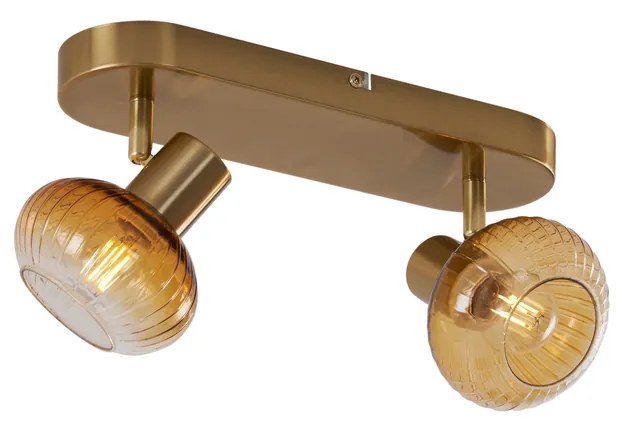 Faretto da soffitto rotondo oro con vetro ambra 2 luci - Teddy