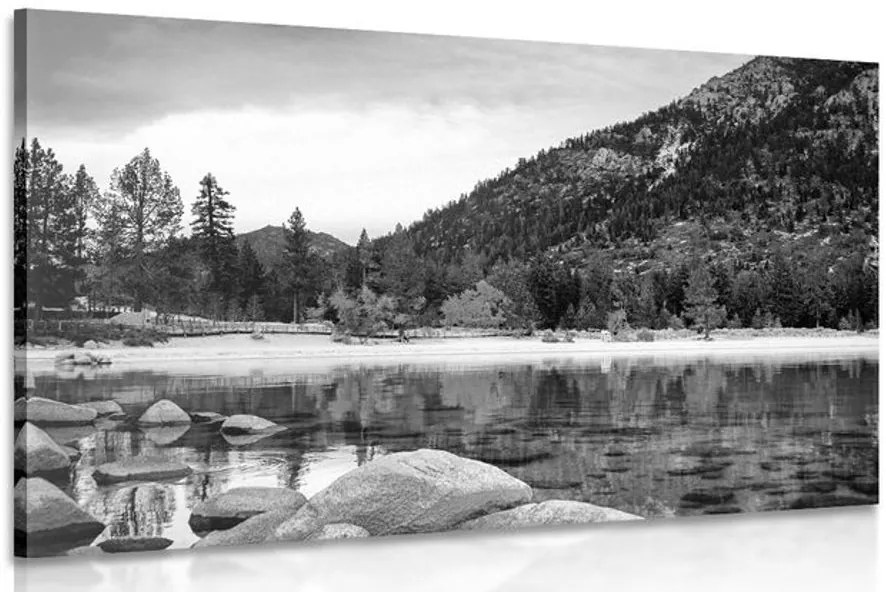 Stampa su tela – Lago in una natura stupenda in bianco e nero
