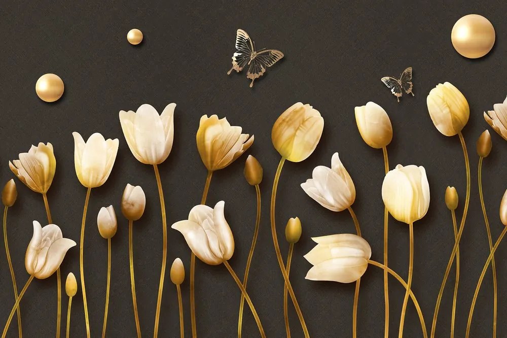 Carta da parati – Tulipani con motivo dorato
