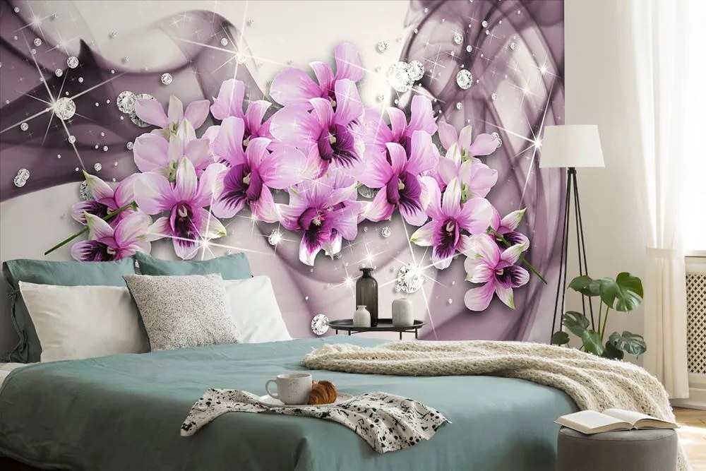 Carta da parati – Fiori viola su sfondo astratto