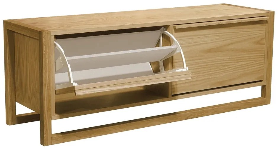 Scarpiera color naturale trama in rovere con spazio contenitivo e panca NewEst - Woodman