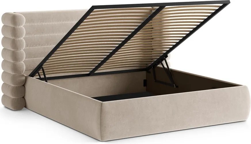 Letto matrimoniale imbottito beige con contenitore con rete inclusa 200x200 cm Mount – Micadoni