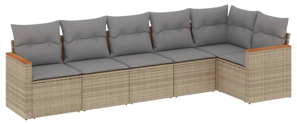 Set divano da giardino 6 pz con cuscini beige misto polyrattan