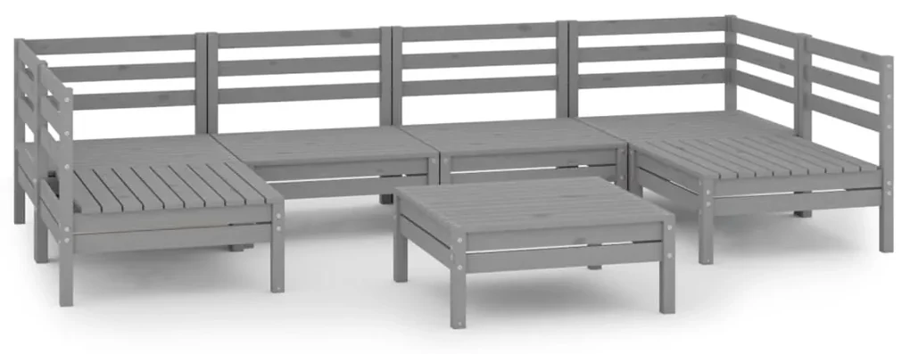 Set salotto da giardino 7 pz grigio in legno massello di pino
