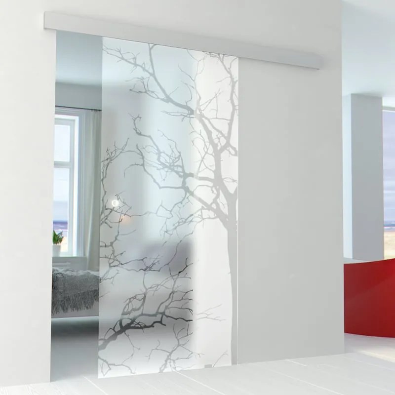 Porta scorrevole reversibile Autumn in alluminio trasparente, L 76 x H 215 cm, con binario Alu/vetro
