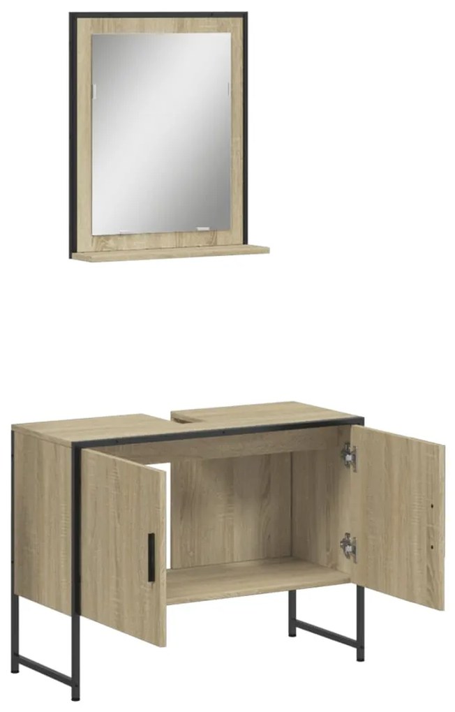 Set mobili da bagno 2 pz rovere sonoma in legno multistrato
