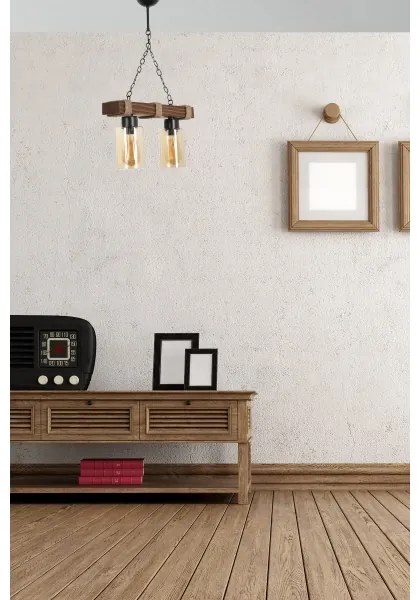 Lampadario a sospensione con catena JASMIN 2xE27/40W/230V marrone/beige