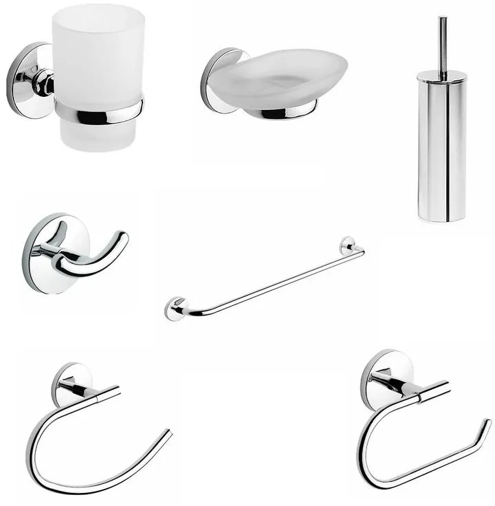 Set di accessori da bagno METAFORM Kit One 8 PZ in acciaio L 63 x H 15.5 x P 10 cm cromo