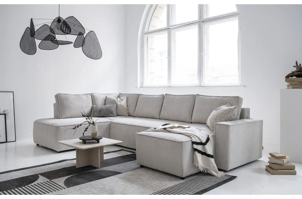 Divano letto angolare in velluto a coste bianco Brave Dave - Miuform