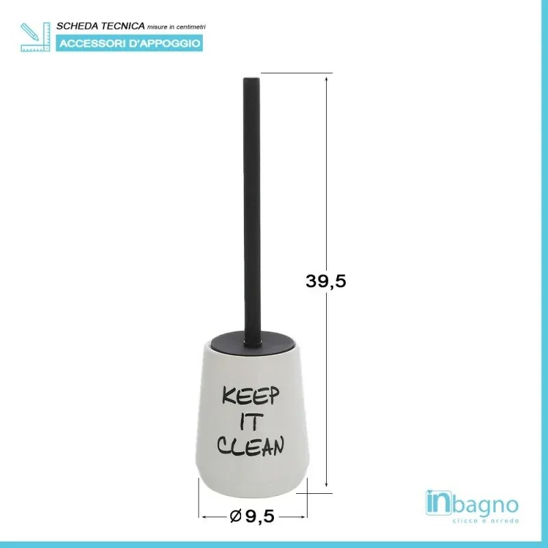 Portascopino da appoggio linea Wash in ceramica bianco con scritte nere