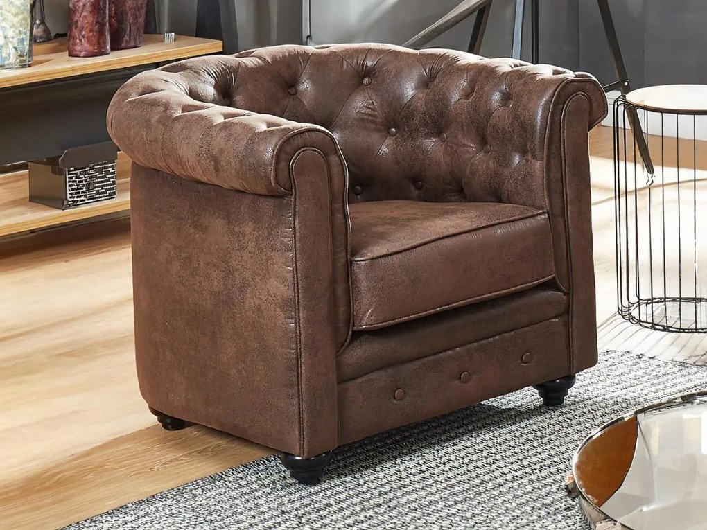 Poltrona CHESTERFIELD in microfibra aspetto cuoio invecchiato