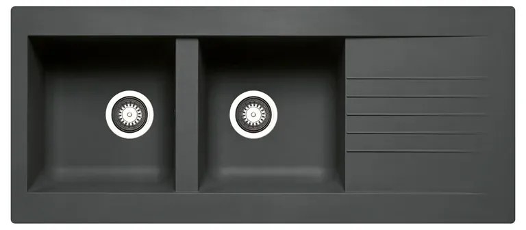 Lavello integrato 2 vasche con gocciolatoio laterale destro o sinistro DELINIA Scirocco resina L 50 x L 116 cm nero