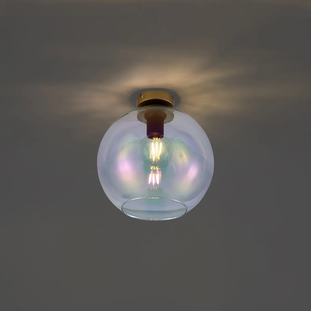 Plafoniera Art Déco oro con vetro arcobaleno - Sandra