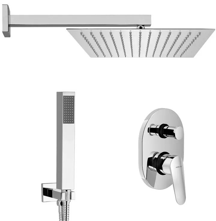 Set doccia cromato Nobili Hof con soffione quadrato 25x25 cm, kit doccia e miscelatore