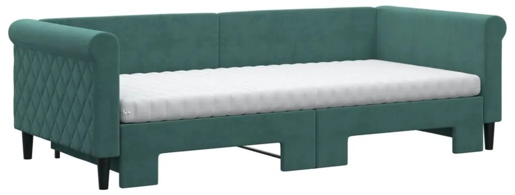 Divano letto estraibile materassi verde scuro 90x200 velluto