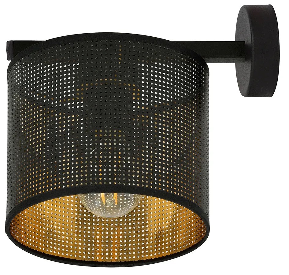 Applique Industrial 1 Luce Cigno In Acciaio Nero E Paralume A Cilindro Oro