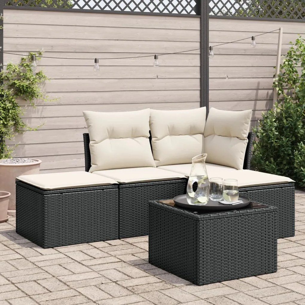 Set divani da giardino 5 pz con cuscini in polyrattan nero