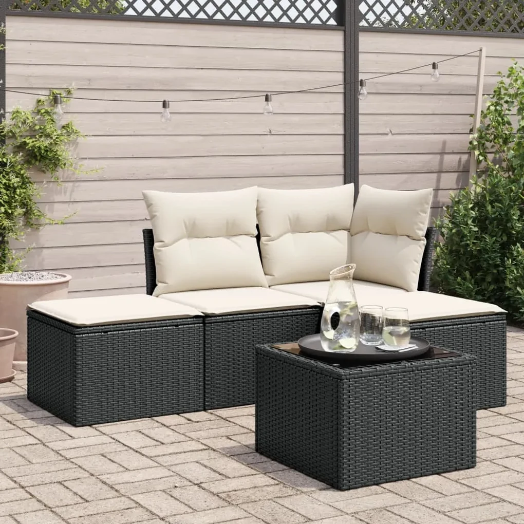 Set divani da giardino 5 pz con cuscini in polyrattan nero
