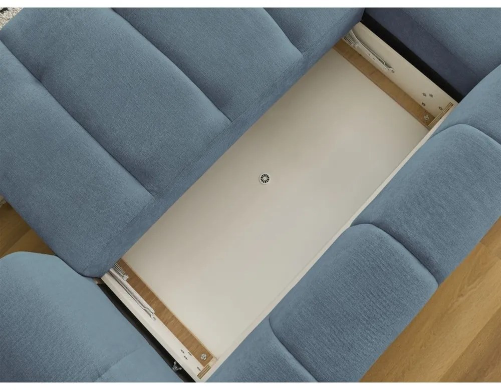 Divano angolare blu allungabile e con contenitore (penisola a sinistra/chaise lounge) con rivestimento in ciniglia Fuji – Bobochic Paris