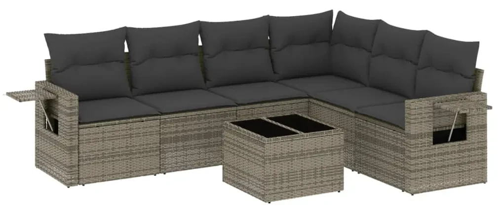 Set divani da giardino 7 pz con cuscini grigio in polyrattan