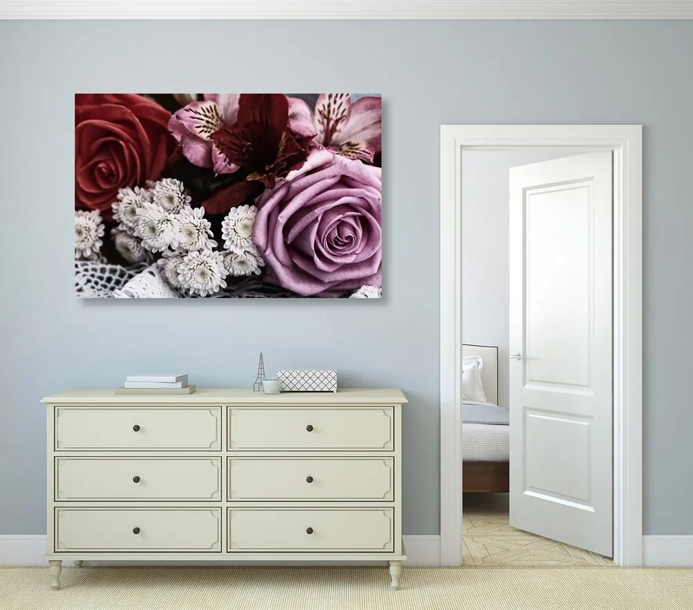 Quadro su tela – Bouquet di rose retrò