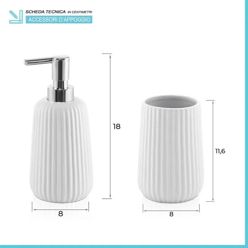 Set bagno dispenser sapone e porta spazzolino da appoggio bianco Marika