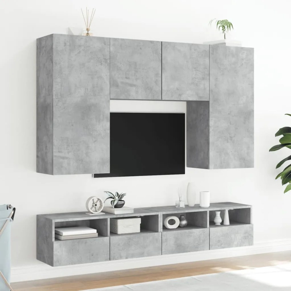 Mobili tv muro 2pz grigio cemento 80x30x30 cm legno multistrato