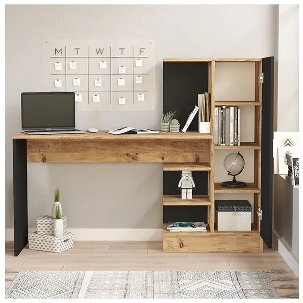 Scrivania Libreria Moderna 150 Cm Con Anta Laterale Legno E Nero Lambda