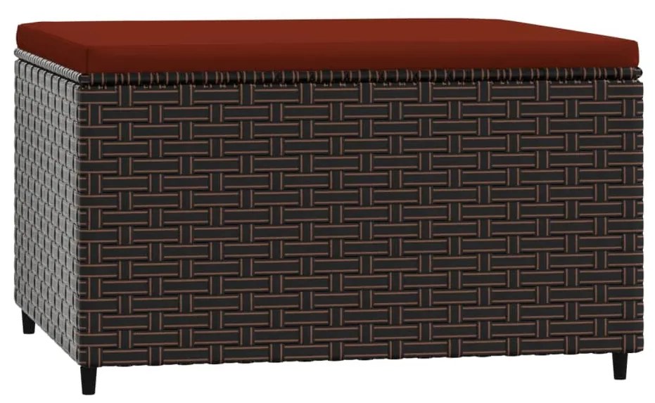 Poggiapiedi da giardino con cuscino in polyrattan marrone