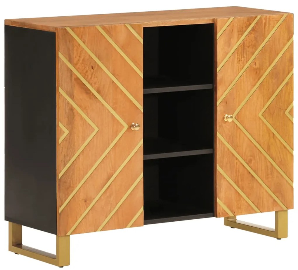 Credenza Marrone e Nera 90x33,5x75cm in Legno Massello di Mango