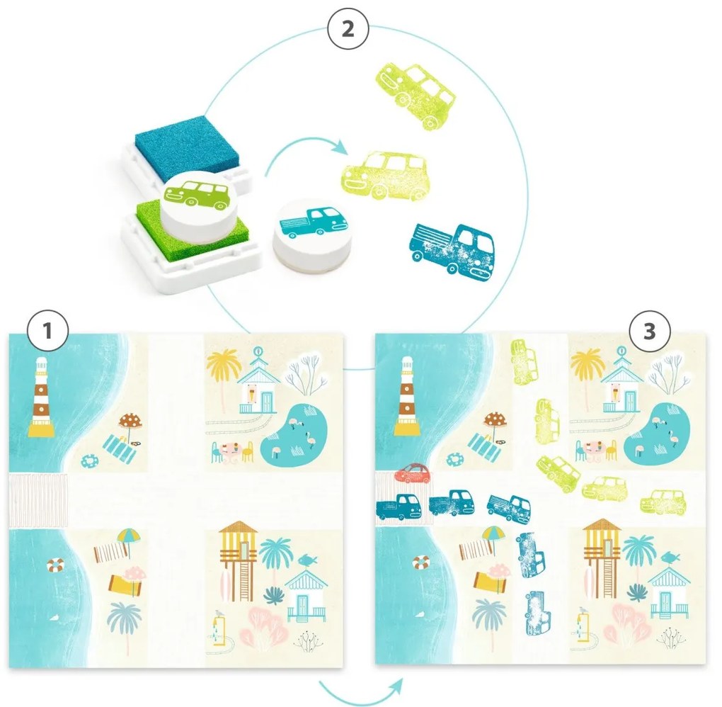 Set creativo con timbri - Veicoli