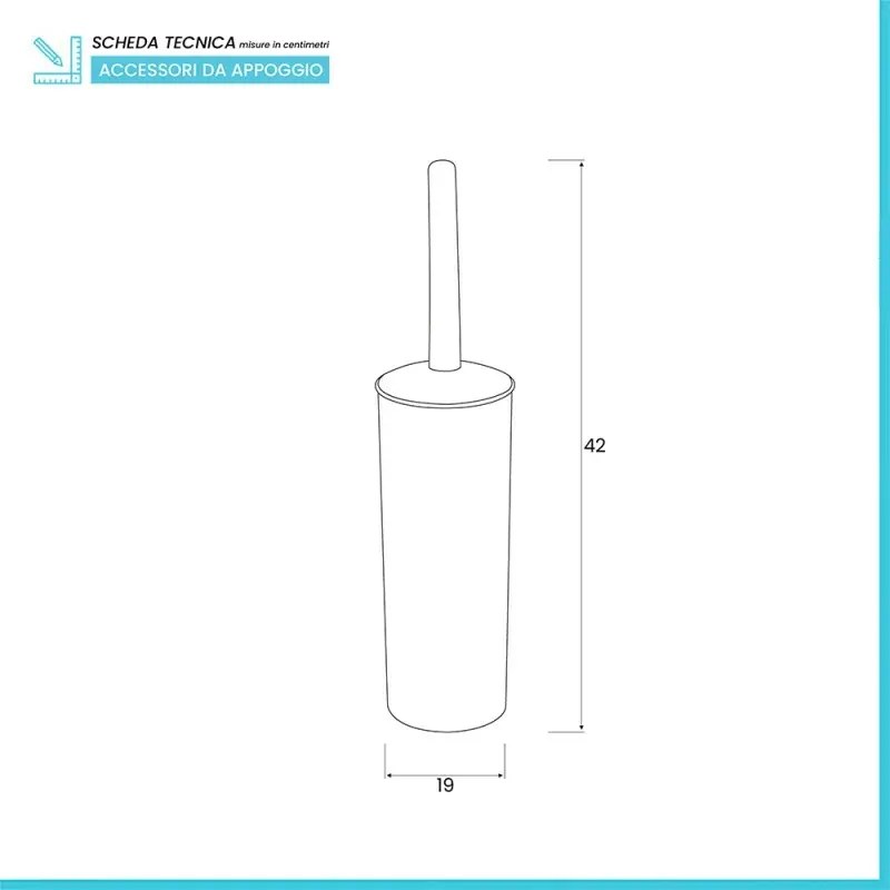 Portascopino wc da appoggio tondo grigio in plastica con scopino
