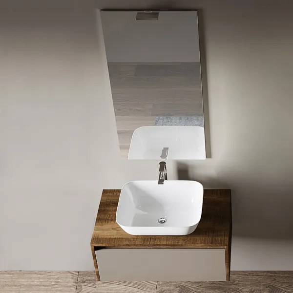 Mobile bagno sospeso 82 cm con cassetto e lavabo Tabacco - LUNA3