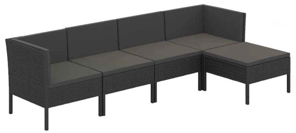 Set divani da giardino 5 pz con cuscini in polyrattan nero