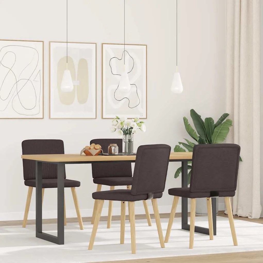 Sedie Da Pranzo 4 Pz Marrone Scuro İn Tessuto /