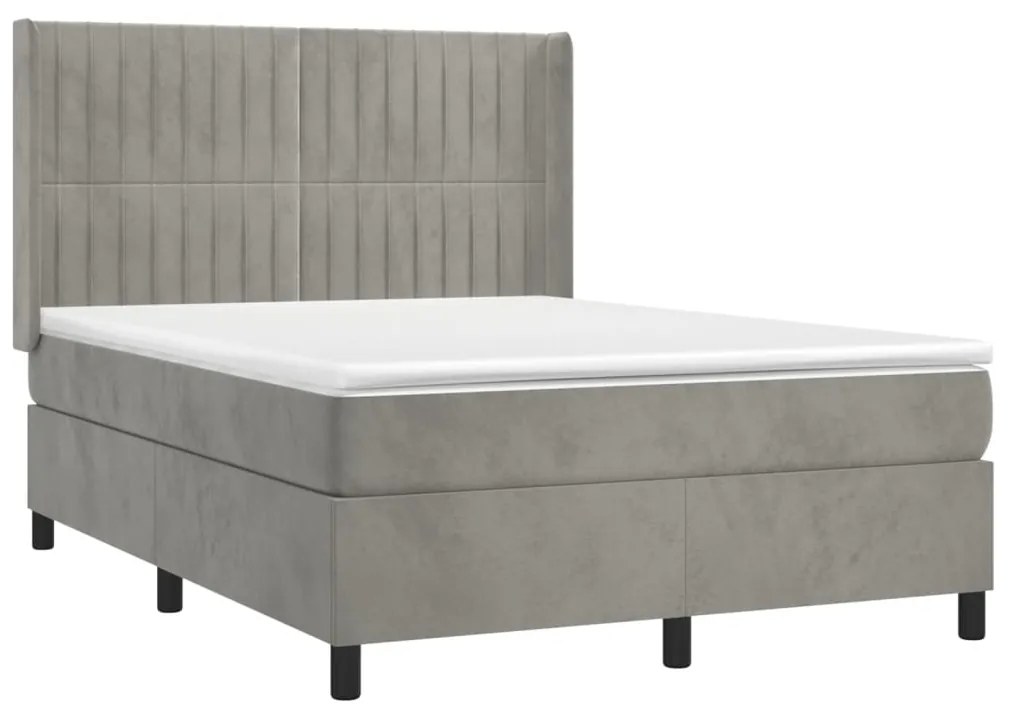 Letto a molle materasso e led grigio chiaro 140x200 cm velluto