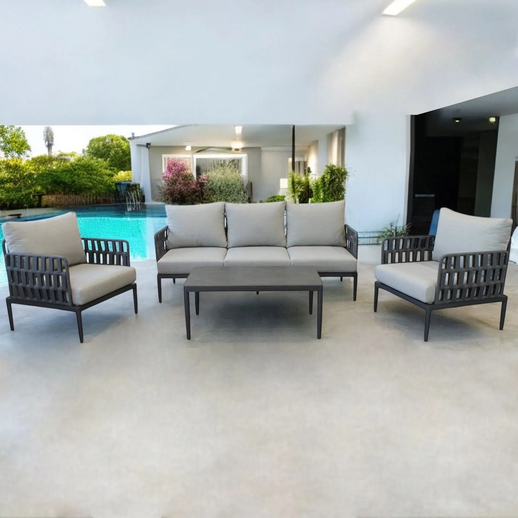 CASCADA - salotto outdoor con struttura in alluminio grigio chiaro, antracite o naturale
