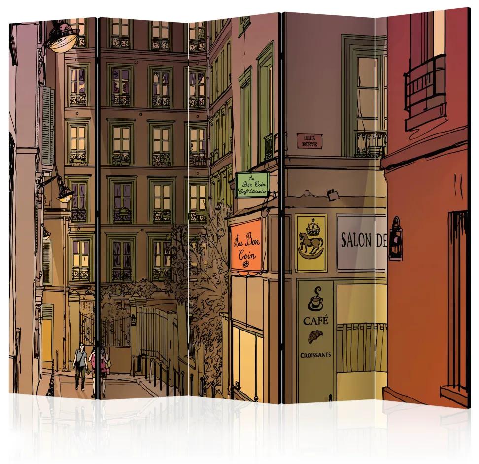 Paravento design Cena a Parigi II (5-parti) - strada colorata e architettura