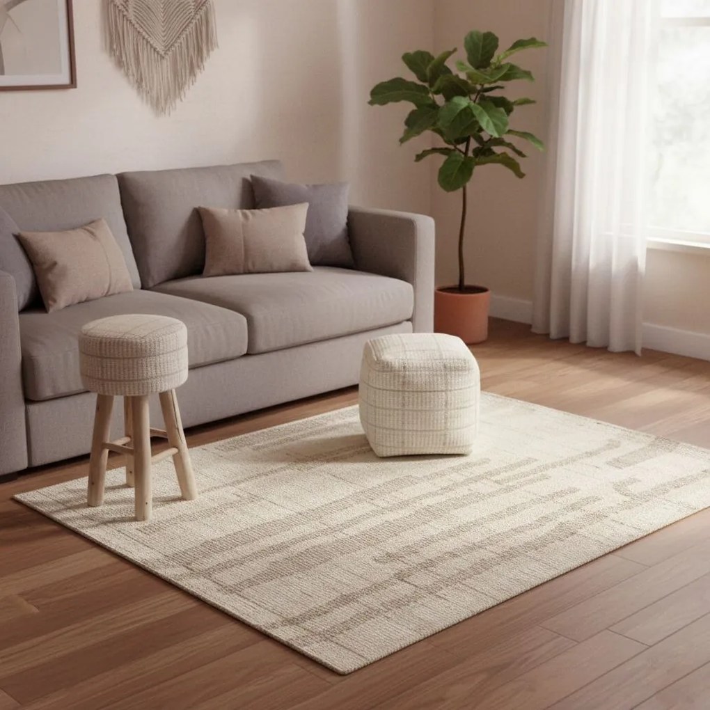 TAKEO - tappeto in lana avorio con decoro